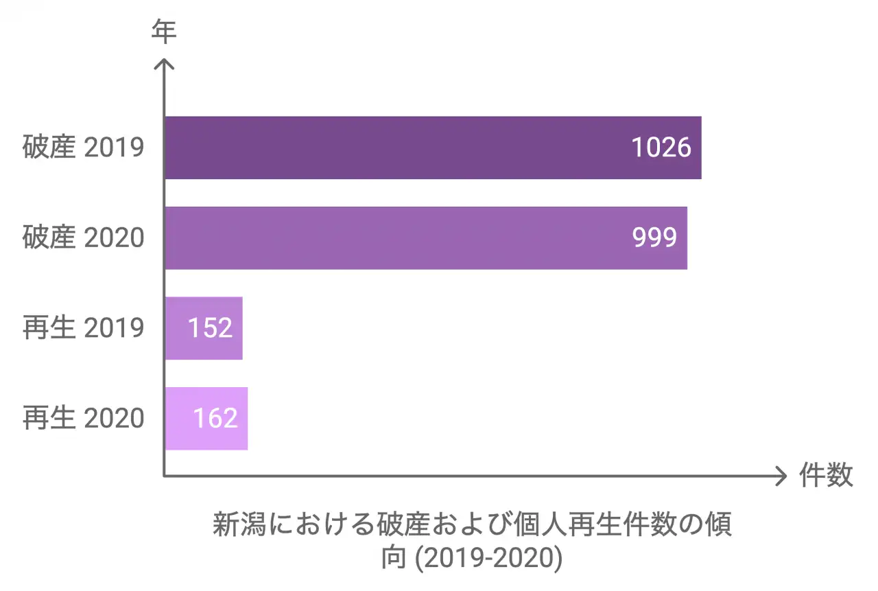 新潟における破産および個人再生件数の傾向 (2019-2020)