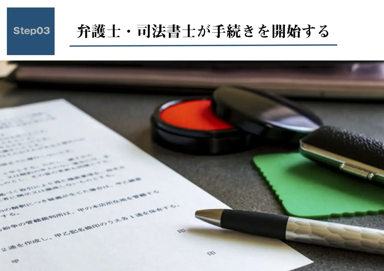 弁護士・司法書士が手続きを開始する